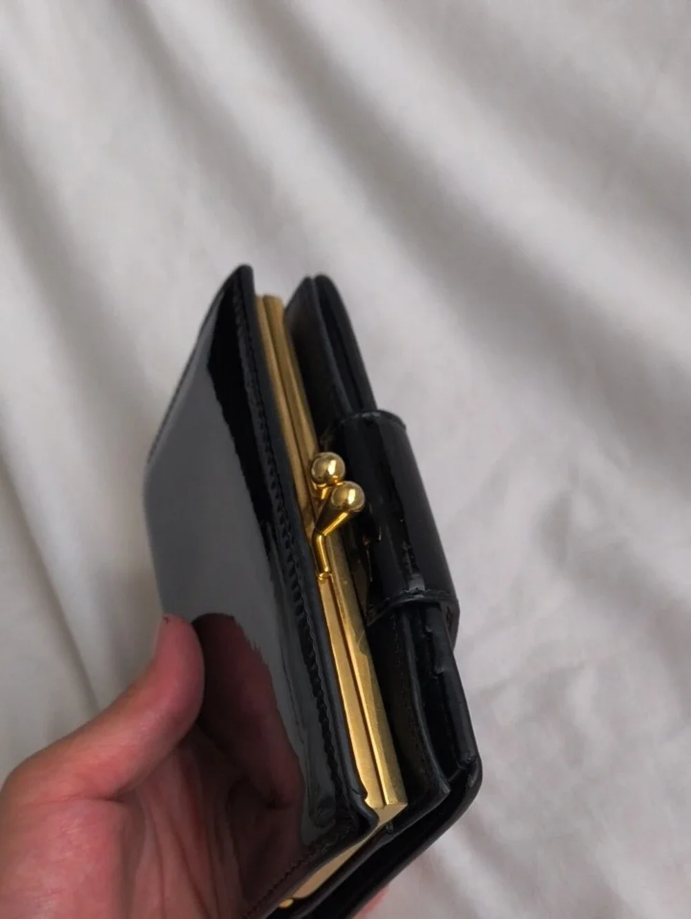 Celine Black Patent Leather Wallet with Snap Closure